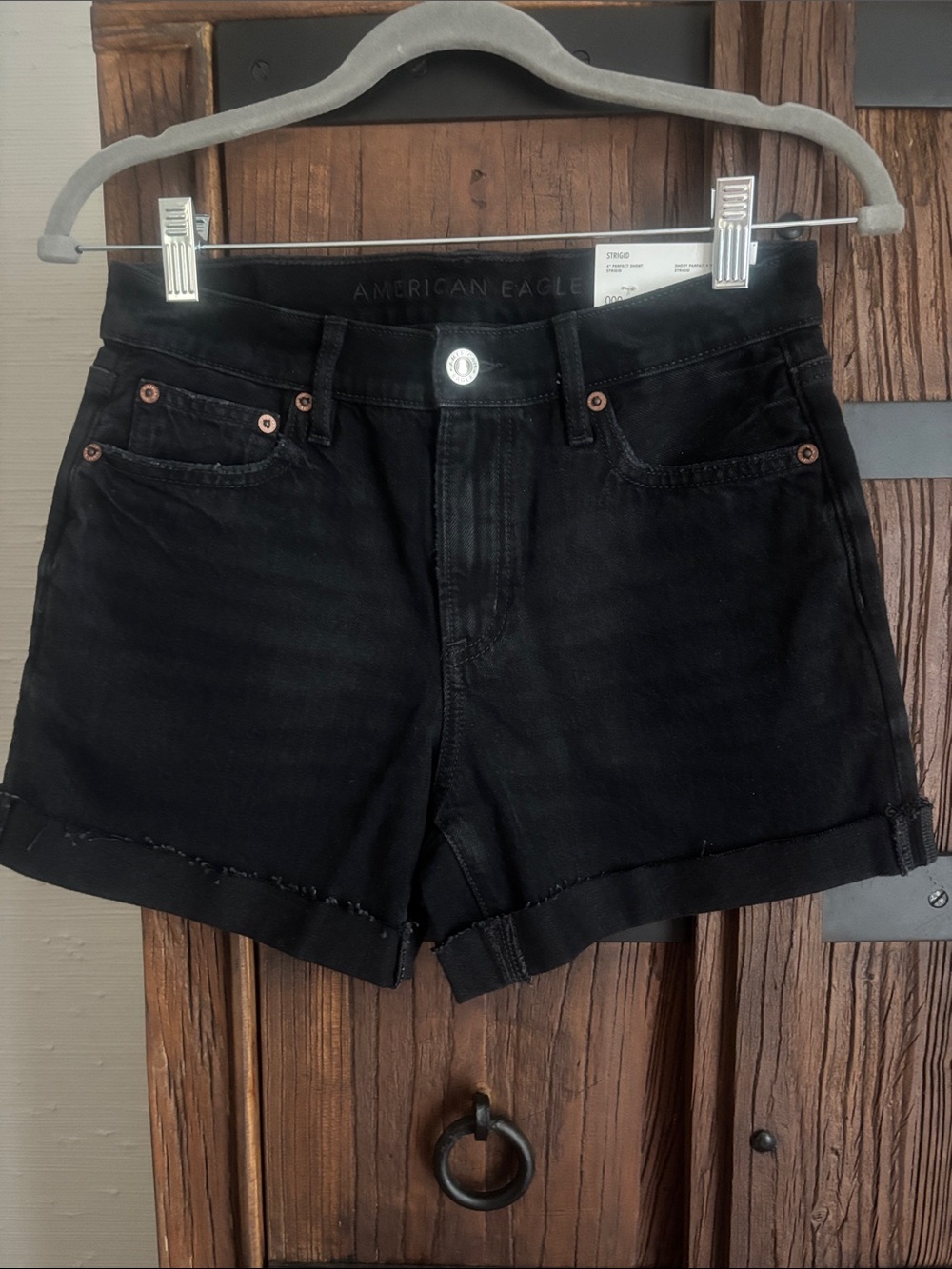 NWT American Eagle Outfitters Black Denim Roll-Hem Women's Shorts